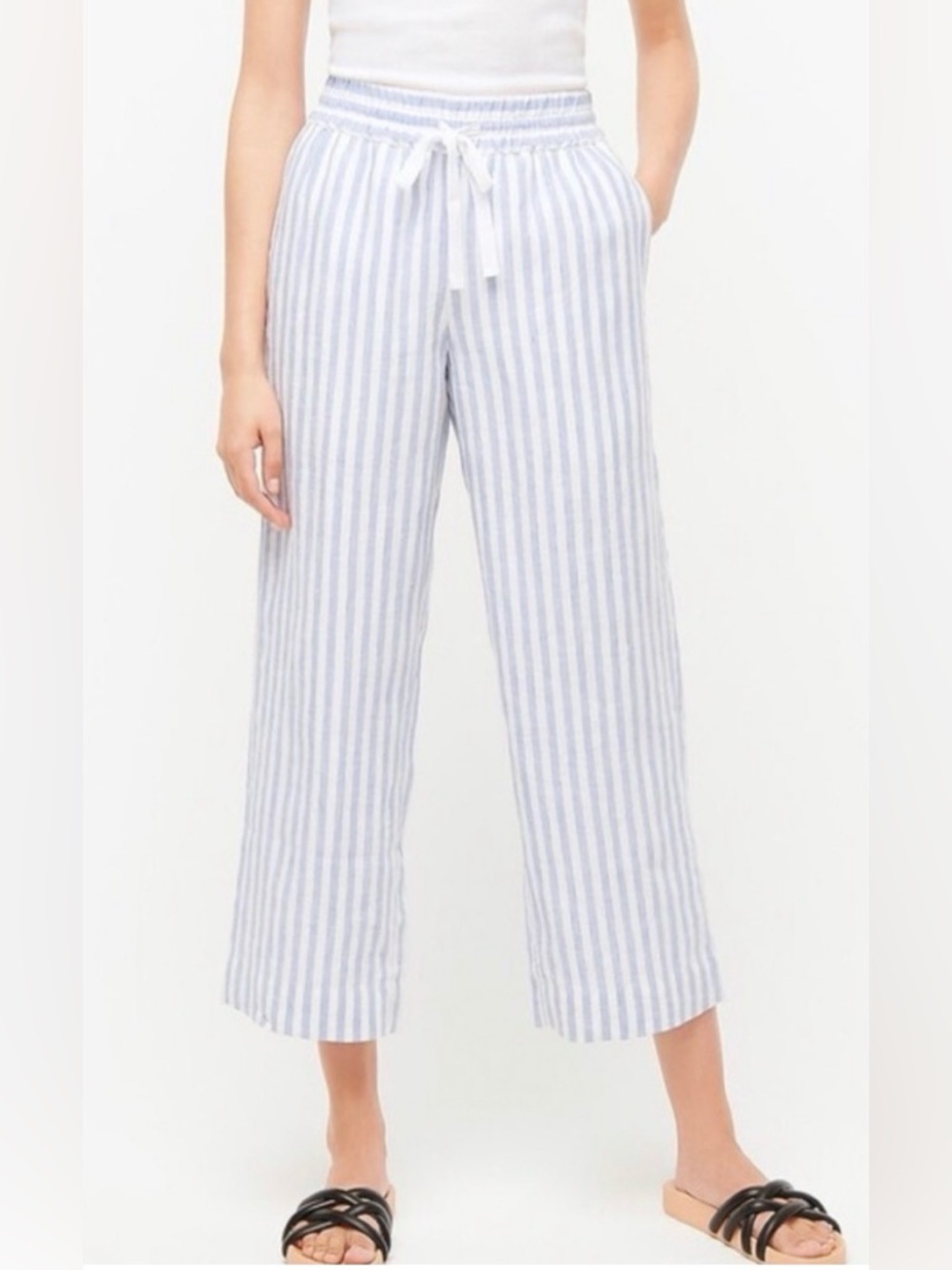 J Crew Wide Leg Cropped Linen Pant Pull On Striped Coastal Relaxed NWT XL T - Picture 3 of 11